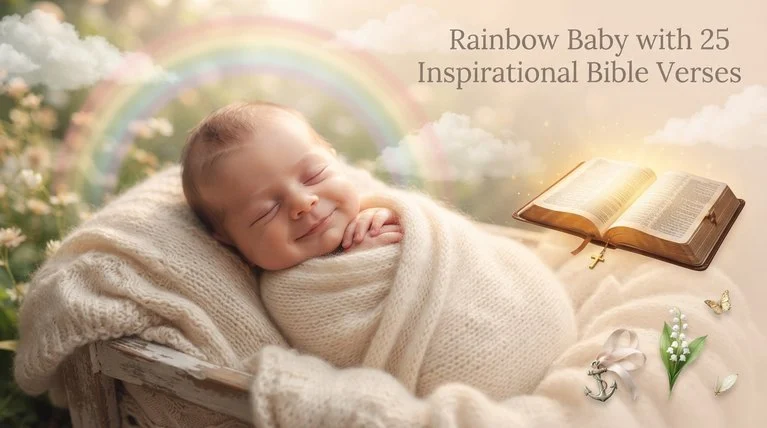 Rainbow Baby with 25 Inspirational Bible Verses